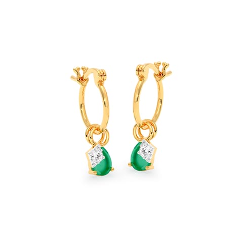 Green Pear Detachable Gemstone Hoop Earrings Green Pear Detachable Gemstone Hoop Earrings