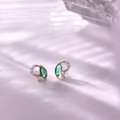 Emerald Gleam 9KT Gemstone Stud Earrings