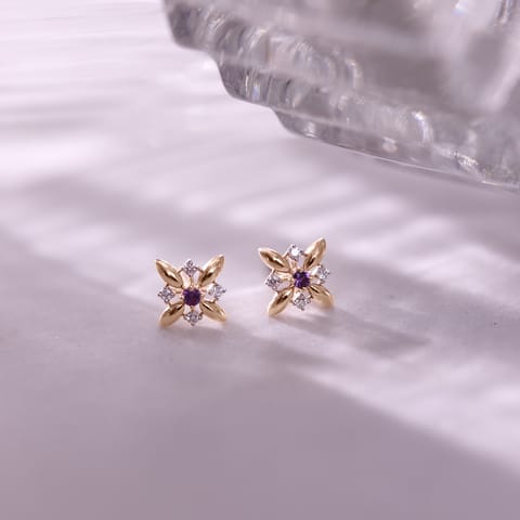 Purple Kolam 9KT Gemstone Stud Earrings