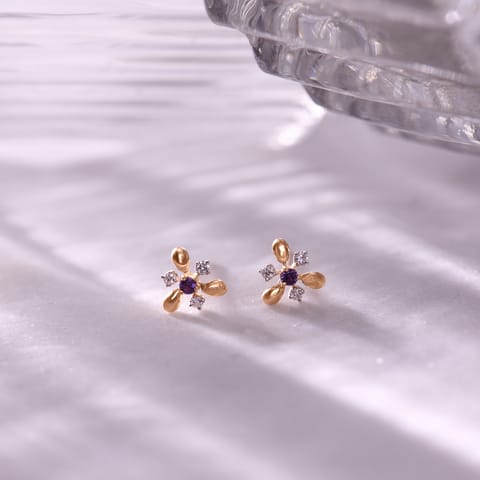 Purple Pattern 9KT Gemstone Stud Earrings