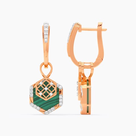 Malachite Hex Gemstone Hoop Earrings