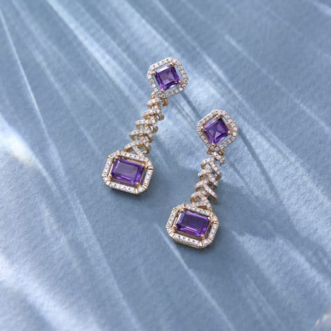 Interlinked Purple Gemstone Drop Earrings