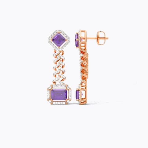 Interlinked Purple Gemstone Drop Earrings