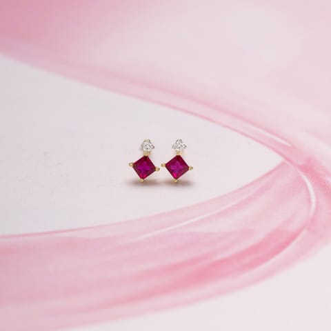 Red Cube 9KT Gemstone Stud Earrings
