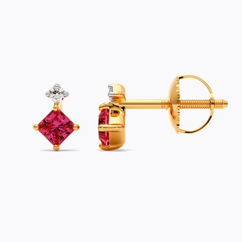 Red Cube 9KT Gemstone Stud Earrings