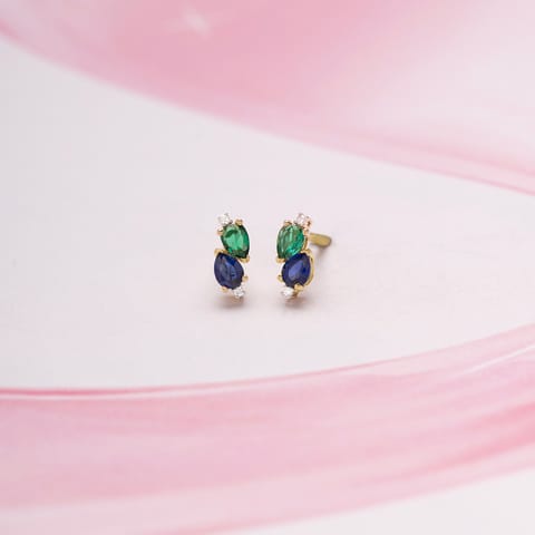 Blue & Green 9KT Gemstone Stud Earrings