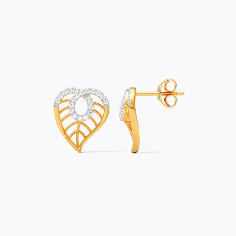 Lattice Leaf Diamond Stud Earrings