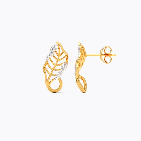 Gilded Fern Diamond Stud Earrings