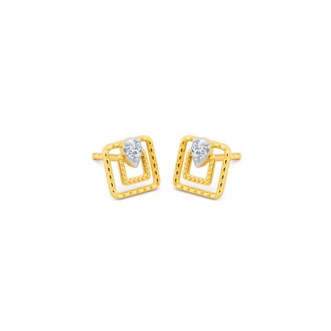 Twin Square 9KT Diamond Stud Earrings