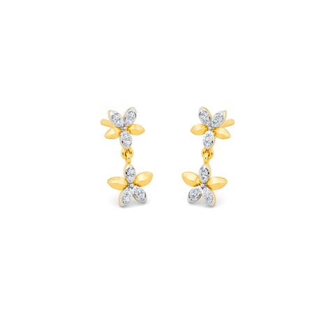 Dual Petals Diamond Drop Earrings