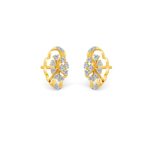 Twirling Oval Diamond Stud Earrings