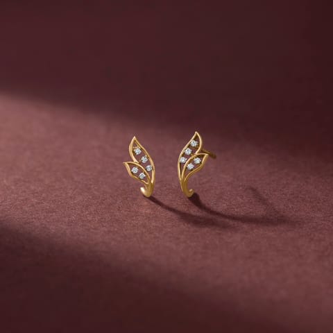 Twin Leaf Diamond Hoop Earrings