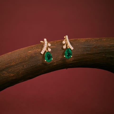 Emerald Tassel Gemstone Stud Earrings Emerald Tassel Gemstone Stud Earrings