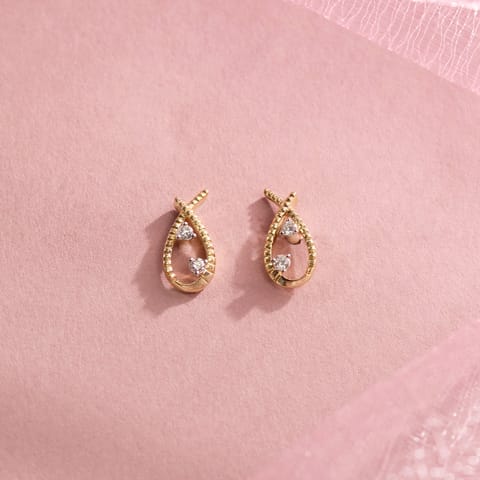 Ribbon Loop Diamond Stud Earrings