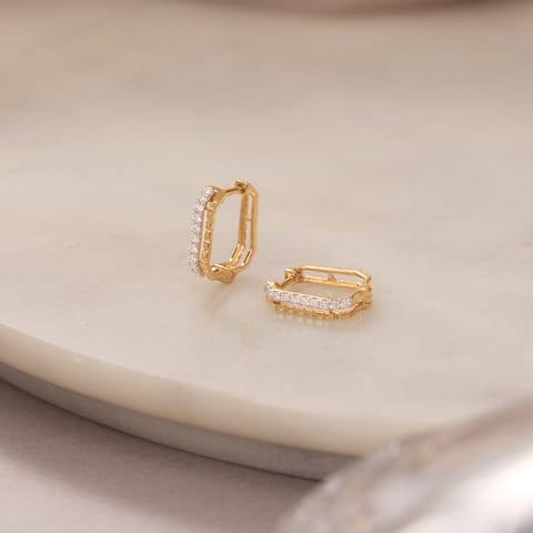 Architectural Square Diamond Hoop Earrings