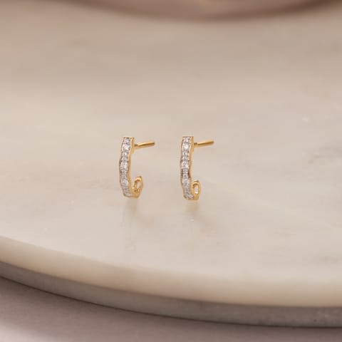 Curved Scalloped Diamond Hoop Earrings