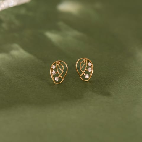Leaf Frame Diamond Stud Earrings
