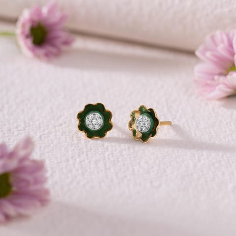 Forest Green Impression Diamond Stud Earrings Forest Green Impression Diamond Stud Earrings