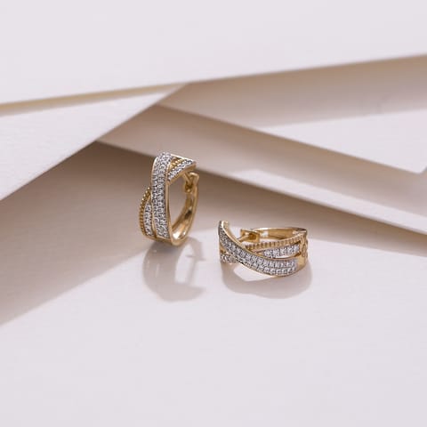 Glinting Crossover Diamond Hoop Earrings