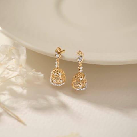 Shimmery Paisley Diamond Jhumkas Shimmery Paisley Diamond Jhumkas