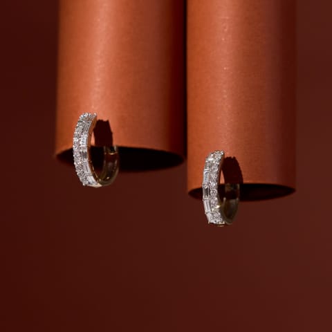 Baguette Straight Diamond Hoop Earrings