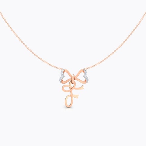 Alphabet F Bow Diamond Necklace