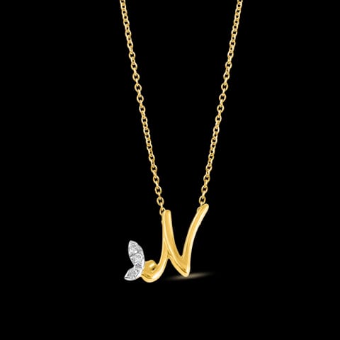 Leafy Alphabet N Diamond Necklace