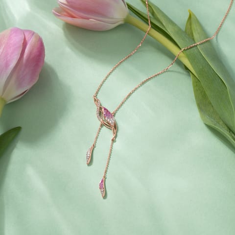 Pink Petal Gemstone Lariat Necklace