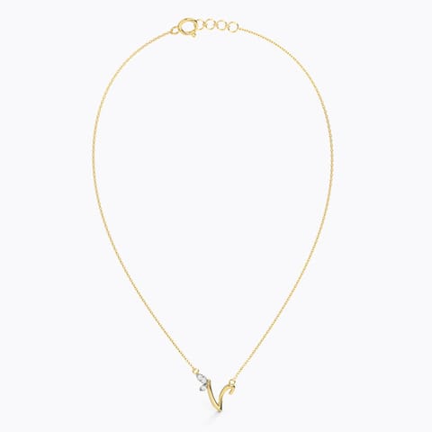Leafy Alphabet V Diamond Necklace