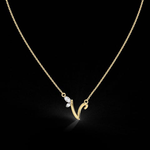 Leafy Alphabet V Diamond Necklace