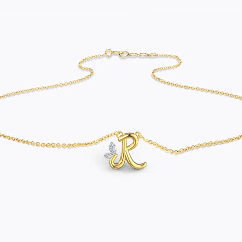 Leafy Alphabet R Diamond Necklace
