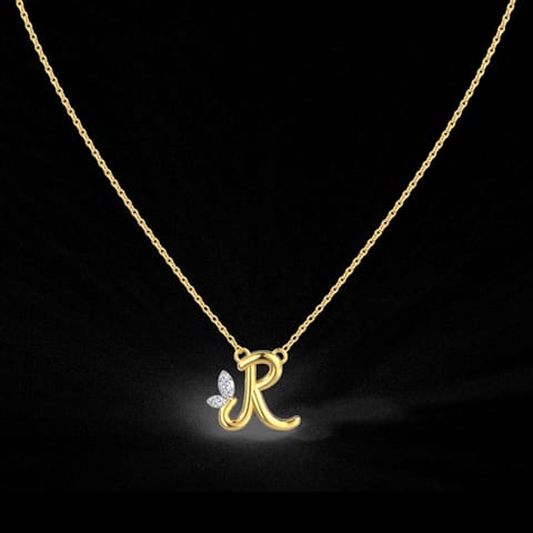 Leafy Alphabet R Diamond Necklace