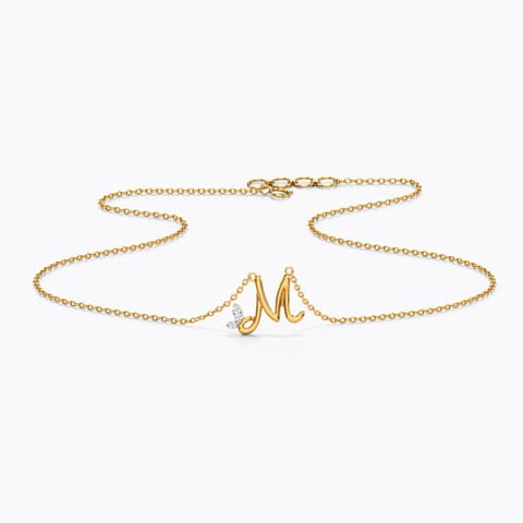 Leafy Alphabet M Diamond Necklace