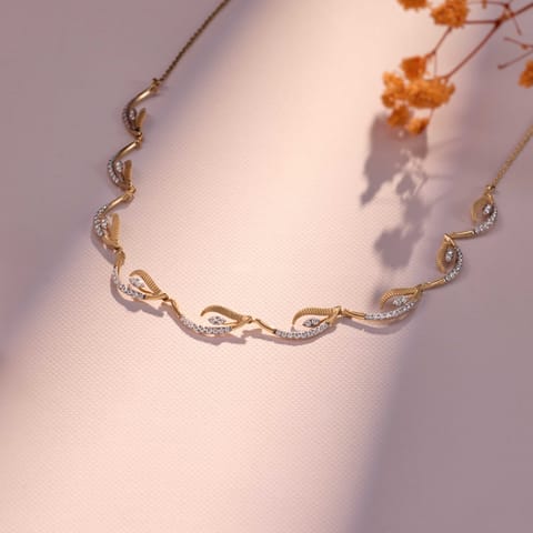 Diamond Necklaces 14 Karat Yellow Gold Ravishing Wave Diamond Necklace