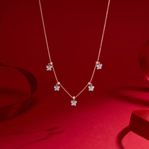 Diamond Necklaces 14 Karat Rose Gold Moving Butterflies Diamond Necklace