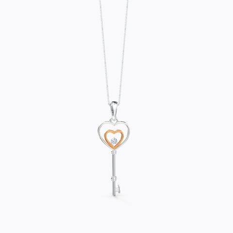Love heart key Diamond Pendant Diamond Pendants 18 Karat Two Tone Gold Love heart key Diamond Pendant