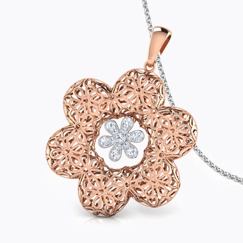 Tress Trellis Diamond Pendant Diamond Pendants 18 Karat Two Tone Gold Tress Trellis Diamond Pendant