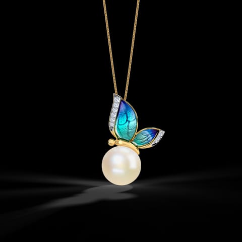 Perched Blue Butterfly Pearl Pendant Perched Blue Butterfly Pearl Pendant