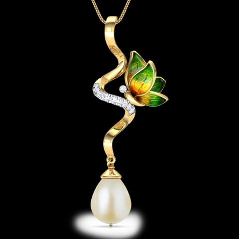 Ribbon Drop Green Butterfly Pendant