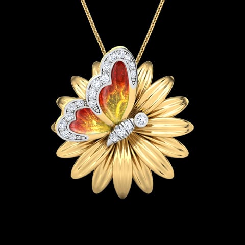 Floral Orange Butterfly Diamond Pendant Floral Orange Butterfly Diamond Pendant