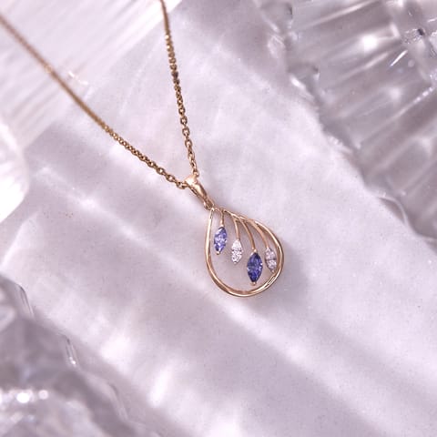 Blue Leaflet 9KT Gemstone Pendant