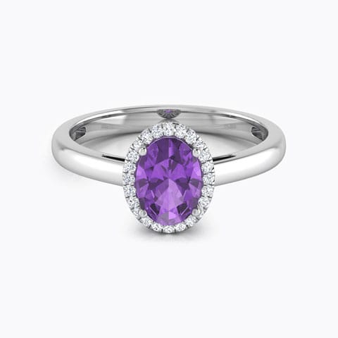 Halo Amethyst Birthstone Diamond Ring