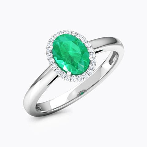 Halo Emerald Birthstone Diamond Ring