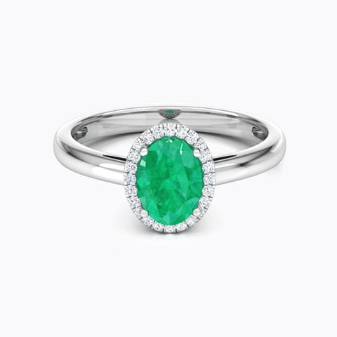 Halo Emerald Birthstone Diamond Ring
