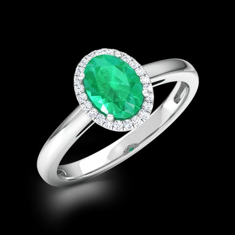 Halo Emerald Birthstone Diamond Ring