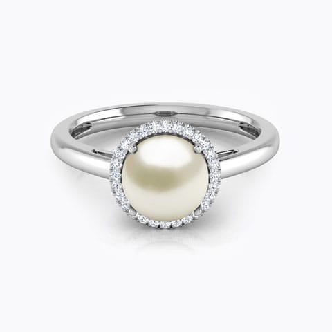 Halo Pearl Birthstone Diamond Ring