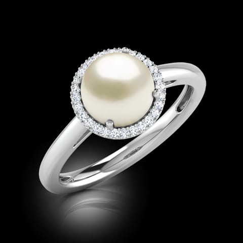 Halo Pearl Birthstone Diamond Ring