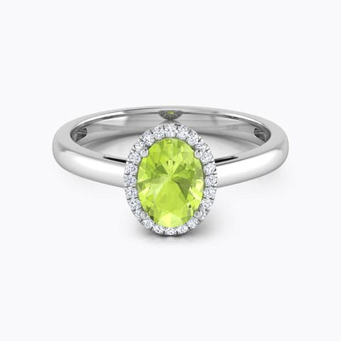 Halo Peridot Birthstone Diamond Ring