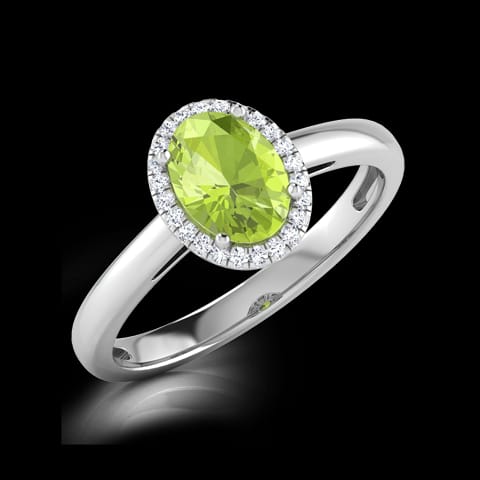 Halo Peridot Birthstone Diamond Ring