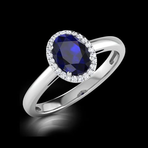 Halo Blue Sapphire Birthstone Ring